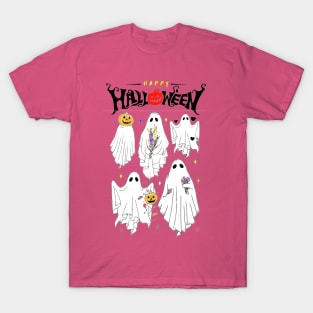 Ghostly Gathering: Cute Spirits Celebrate Halloween with Joy! T-Shirt